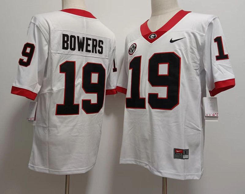 Men Georgia Bulldogs 19 Bowers White 2024 Nike Vapor NCAA Jersey style 1